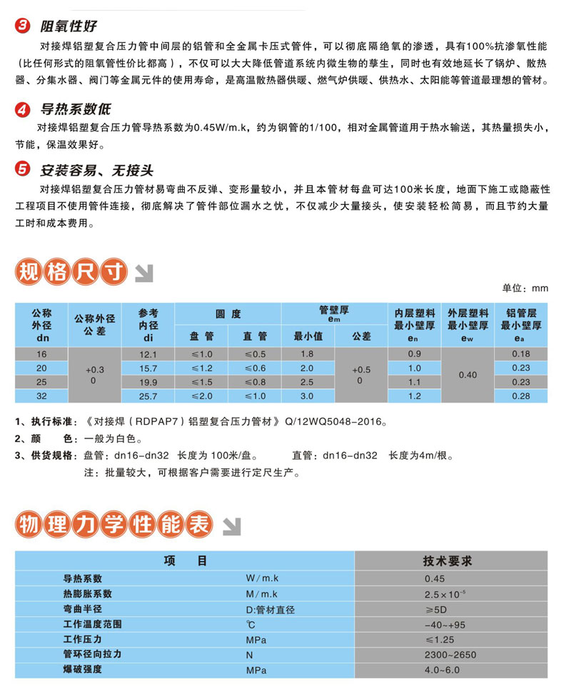 对接焊铝塑复合压力管
